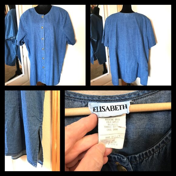 Elisabeth Denim Tunic: Vintage 80s Collarless Button-Down Shirt, Plus Size 30W - Picture 8 of 10